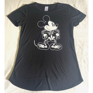 Disney Skeleton Mickey Mouse Womens Kids LS T-Shirt Black White Large L